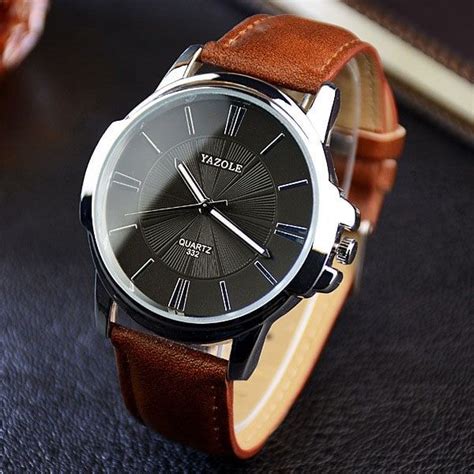 Leather Strap Silver Rim Black Face Classic Watch Luxury Watches For