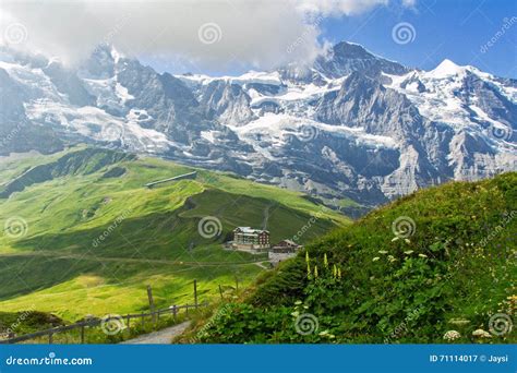 Het Mooie Idyllische Landschap Van Alpen Met Bergen In De Zomer Stock