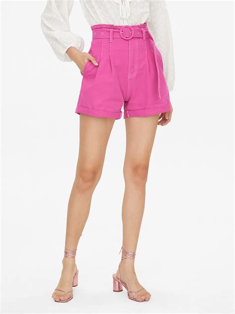 Contrast Stitch Paperbag Shorts Pink Pomelo Fashion