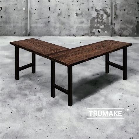 Rustic Wood L-Shaped Desk Wood Steel L-Shaped Desk, Home Office Desk ...