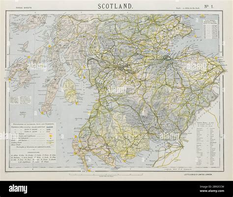 SCOTLAND SOUTH. Railways lighthouses lifeboat stations. LETTS 1884 old ...