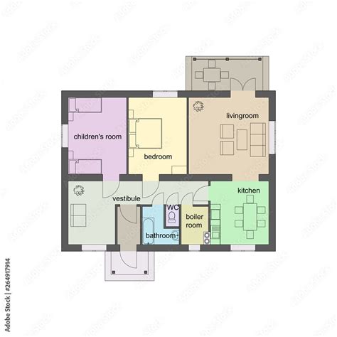 Colorful floor plan of a modern apartment. 2d vector blueprint ...