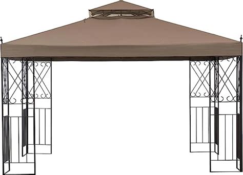 Sunjoy Shawn 10 Ft X 12 Ft Steel Gazebo With 2 Tier Khaki Canopy Amazon Ca Patio Lawn And Garden