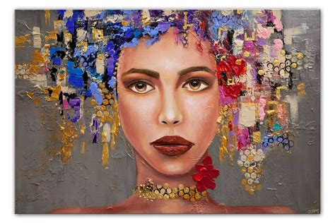 abstract portrait art modern woman face painting on canvas colorful textured art