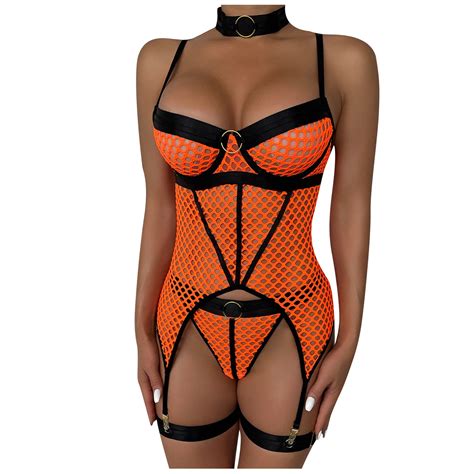 Penkiiy Womens Sexy Eyelash Fishnet Lingerie Set Chain Babydoll