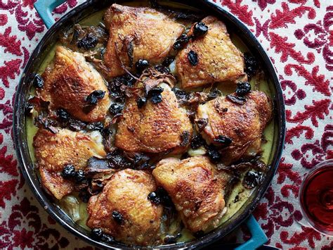 Braised Chicken Thighs With Potatoes Porcini And Dried Cherries