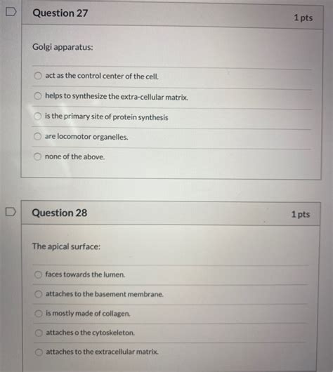 Solved Question 27 1 Pts Golgi Apparatus Act As The Control Chegg