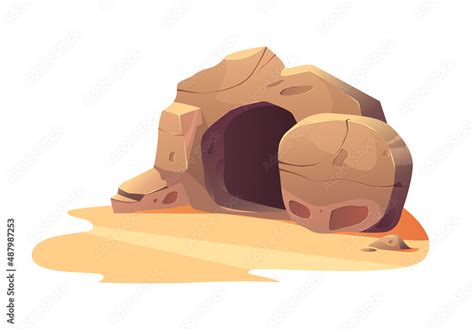 Vector Illustration Open Cave Empty Tomb Of Jesus Easter Stock