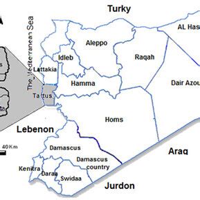 A map showing the location of Tartous in Syria and the locations of the ...