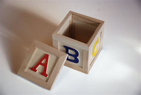 Wooden Toy Block Abc Red Blue Yellow Small Storage Box