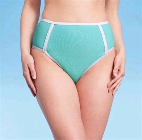 Kona Sol Teal Blue Textured Terry Cloth Bikini Bottom Size Xl W