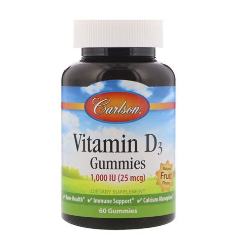 Carlson Labs Vitamin D Gummies Natural Fruit Flavors Iu Source