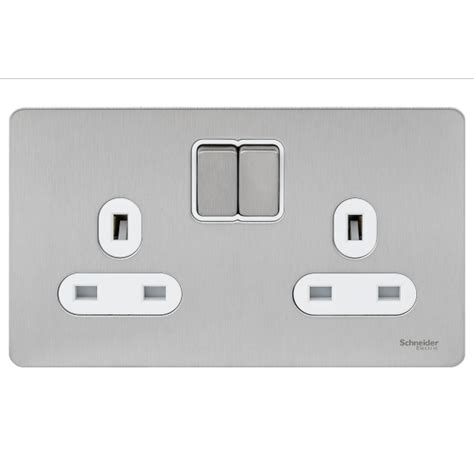 Schneider Usfp 13a Sp 2g Switched Socket White Insert Stainless Stee