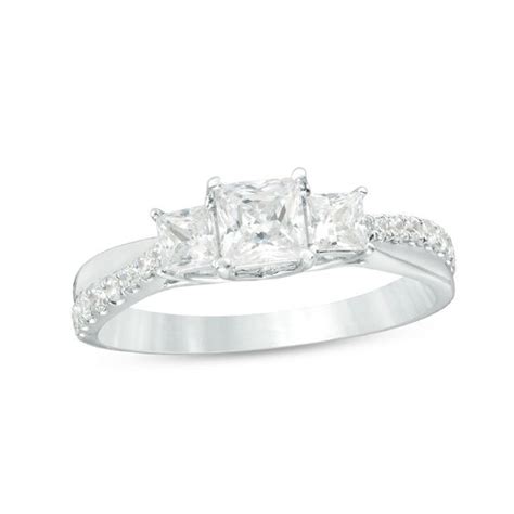 1 CT. T.W. Princess-Cut Diamond Past Present Future® Engagement Ring in 14K White Gold | From ...