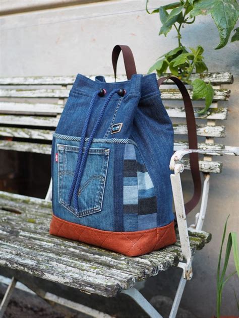 Rucksacktasche Jeansupcycling weisnähschen Taschen leder