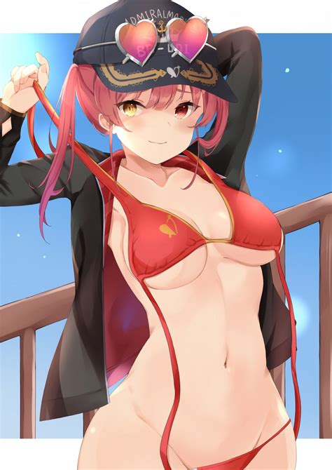 Rikotan Hololive Houshou Marine Bikini Heterochromia Megane Open Shirt