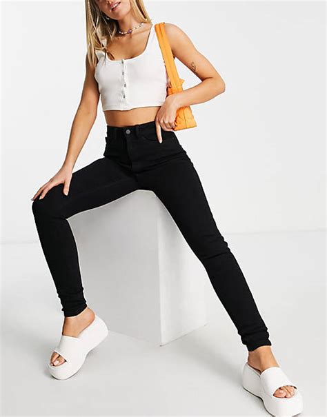 Noisy May Premium Callie High Waist Skinny Jeans In Black Asos