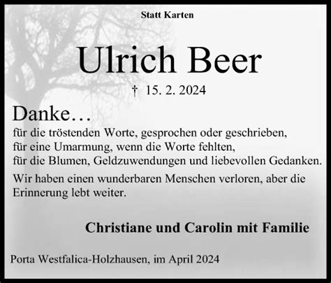 Traueranzeigen Von Ulrich Beer Trauer MT De