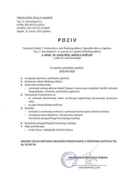 Poziv Za Skolski Odbor 7 2013 Pdf