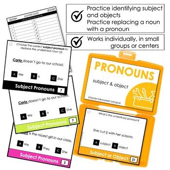 Personal Subject And Object Pronoun Task Cards ESL GRAMMAR TOOLBOX