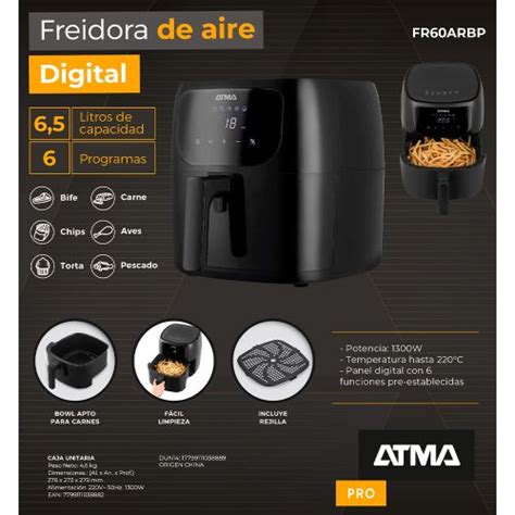 Freidora De Aire Atma Digital Negra FR60ARBP 6 5 Lts En Precialo De Aire