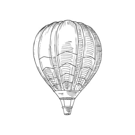 Hot Air Balloon Vector Art PNG Hot Air Balloon Isolated Monochrome Sketch Ride Airship Air