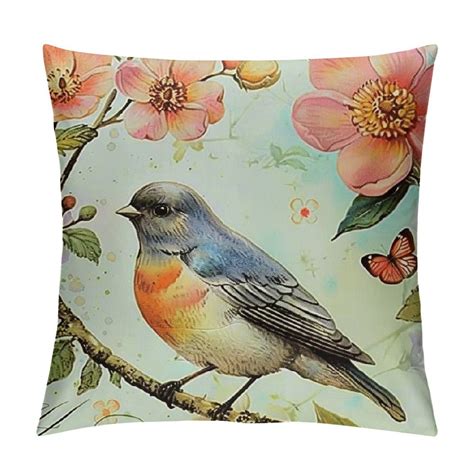 Phyhoo Outdoor Bird Decorative Throw Pillowcase Bird Flower Both Sides