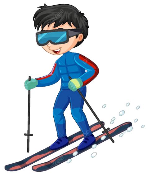 A Cartoon Depiction Of A Young Boy Skiing On A Blank White Background