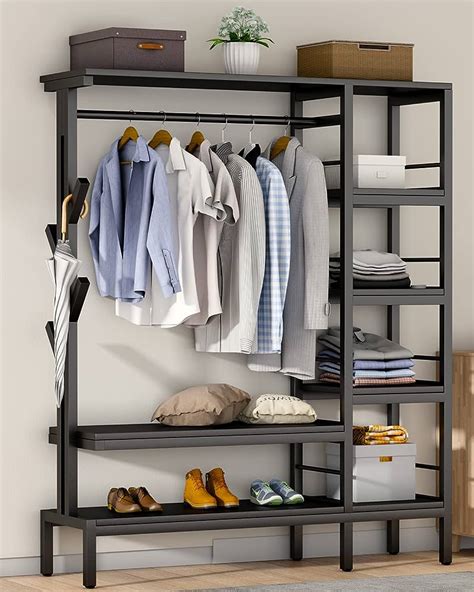 Tribesigns Free Standing Closet Organizer Clothes Garment Racks With