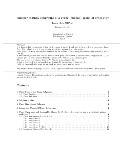 Pdf Number Of Fuzzy Subgroups Of A Cyclic Abelian Group Of Order P