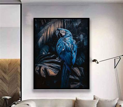 Blue Parrot Canvas Print Art Parrot In Tropical Forest Canvas Wall