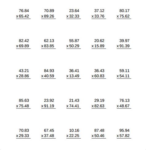 Free Multiplying Decimals Worksheets