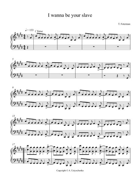 I Wanna Be Your Slave Arr A Ustynchenko By Maneskin Sheet Music For