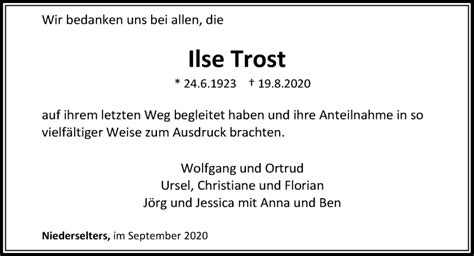 Traueranzeigen Von Ilse Trost Vrm Trauer De