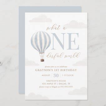 Onederful World Hot Air Balloon St Birthday Invitation Zazzle