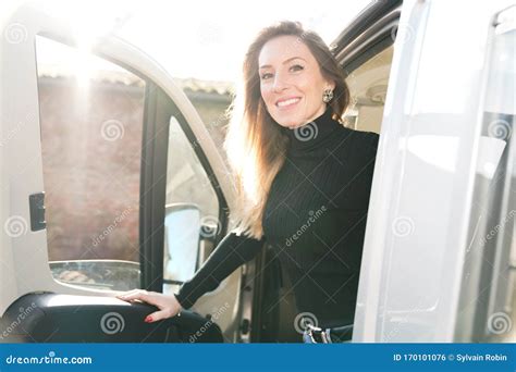 Beautiful Woman Driver Rv Campervan Travel Motor Camper Home Camping