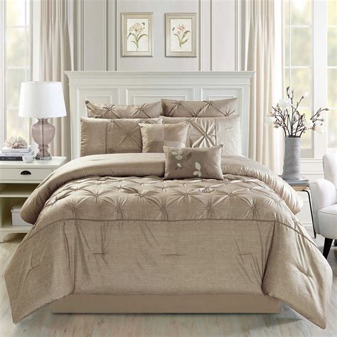 Pintucks 8 Piece Comforter Set In Taupe Luxury Pillows Luxury Bedding