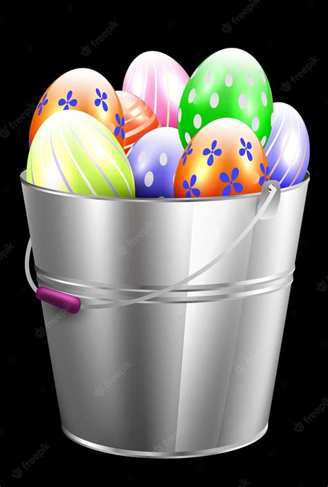 Cubo De Hierro Con Huevos De Pascua Decorados Vector Premium