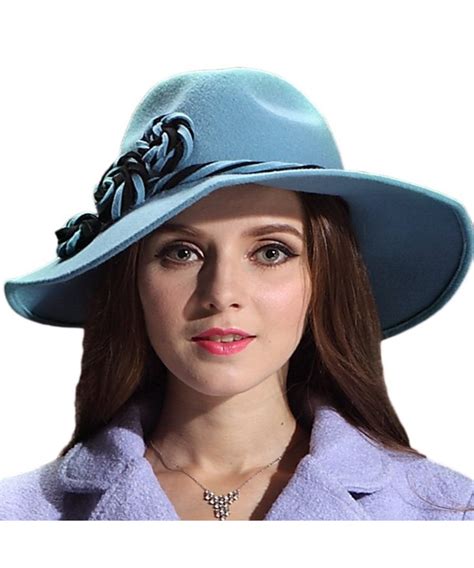 Women Hats Wool Felt Hats for Winter Wide Brim Floppy Sky Blue CI11RUFERY5