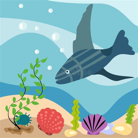 Cute Sea Fish Swims On The Bottom Of The Sea Stock Vector