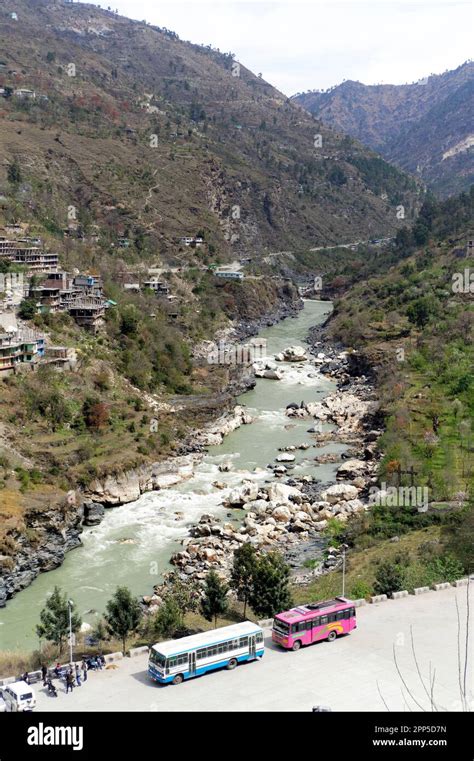 Rampur Bus Stand On The Bank Of Sutlaj River In Himalayan Valley In