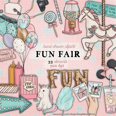 Carnival Clipart Kit Spring Fun Fair Clipart Pastel Carousel Theme Park