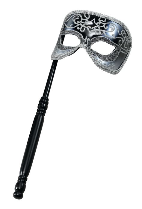 Silver / black mask on stick