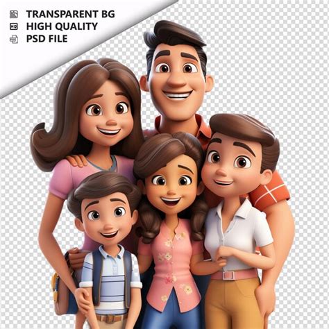 La Feliz Familia Latina En D Estilo De Dibujos Animados Con Fondo Blanco Archivo Psd Premium