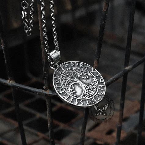 Tree Of Life Runes Stainless Steel Viking Pendant Gthic