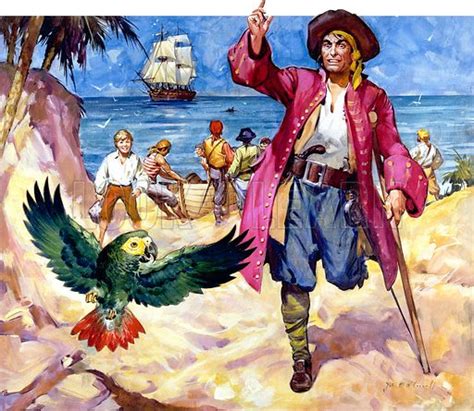 Long John Silver and his parrot, from Treasure Island, by … stock image ...