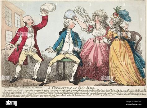 A Humorous Cartoon Print Coloured Engraving Of A Coronation In Pall