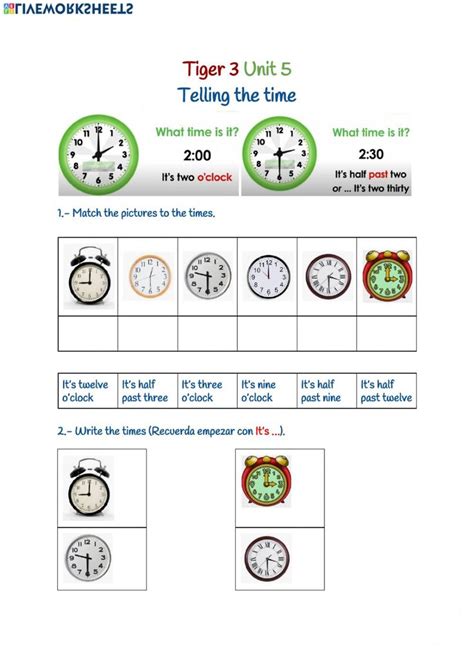 Tiger 3 Unit 5 Telling The Time Worksheet Time Worksheets Telling