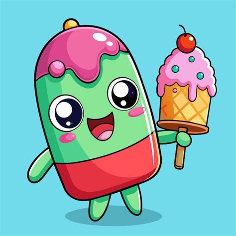 Premium Vector Cute Popsicle Eating Ice Cream Cone Cartoon Vector