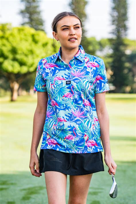 Ca Ladies Funky Golf Shirt Pastel Dazzle Flamingos Custom Apparel